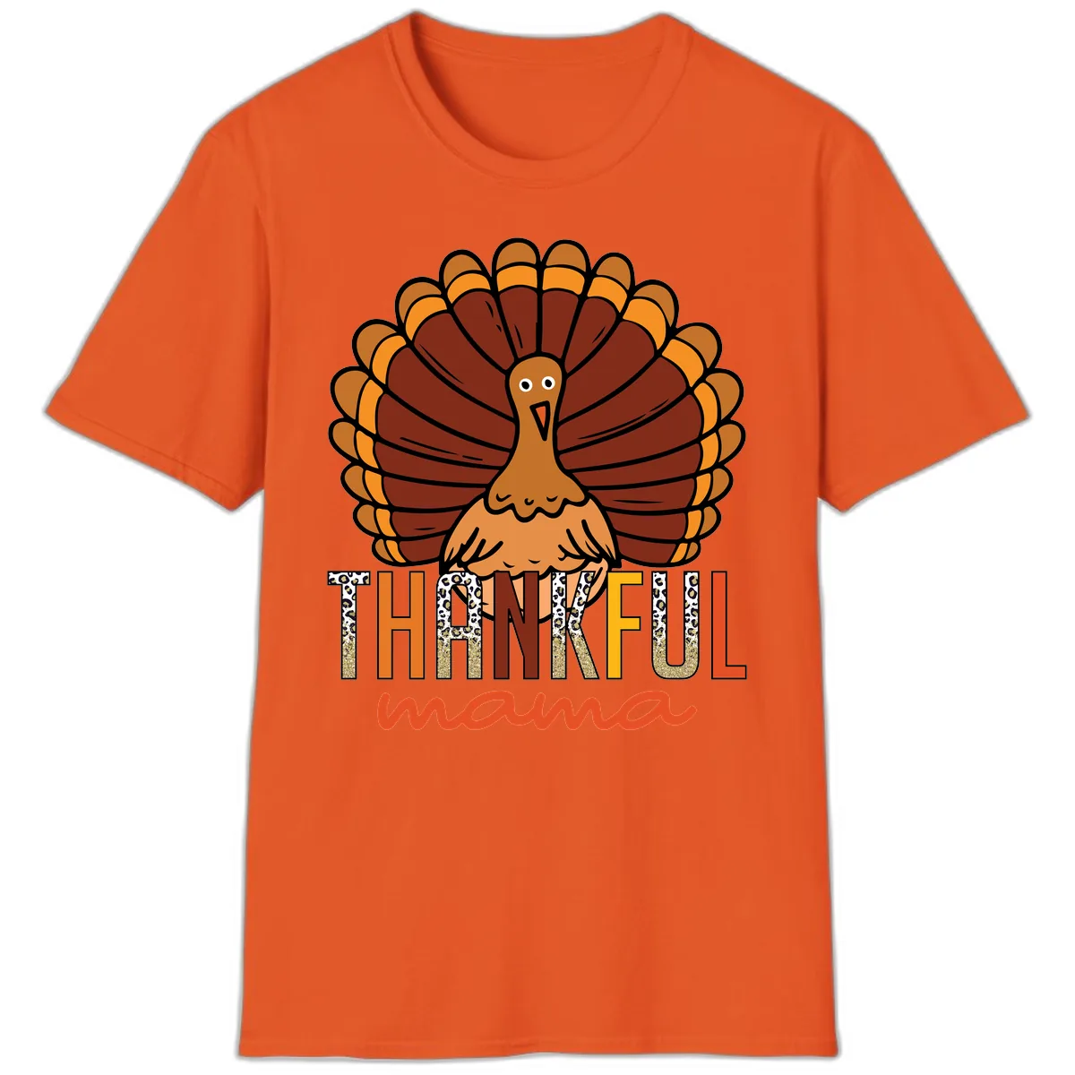 Thankful Mama Turkey Design T-Shirt in Orange