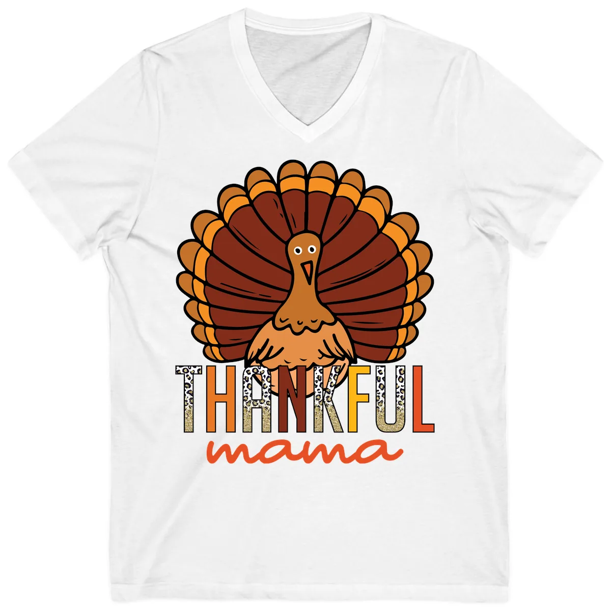 Thankful Mama Turkey Design V-Neck in White