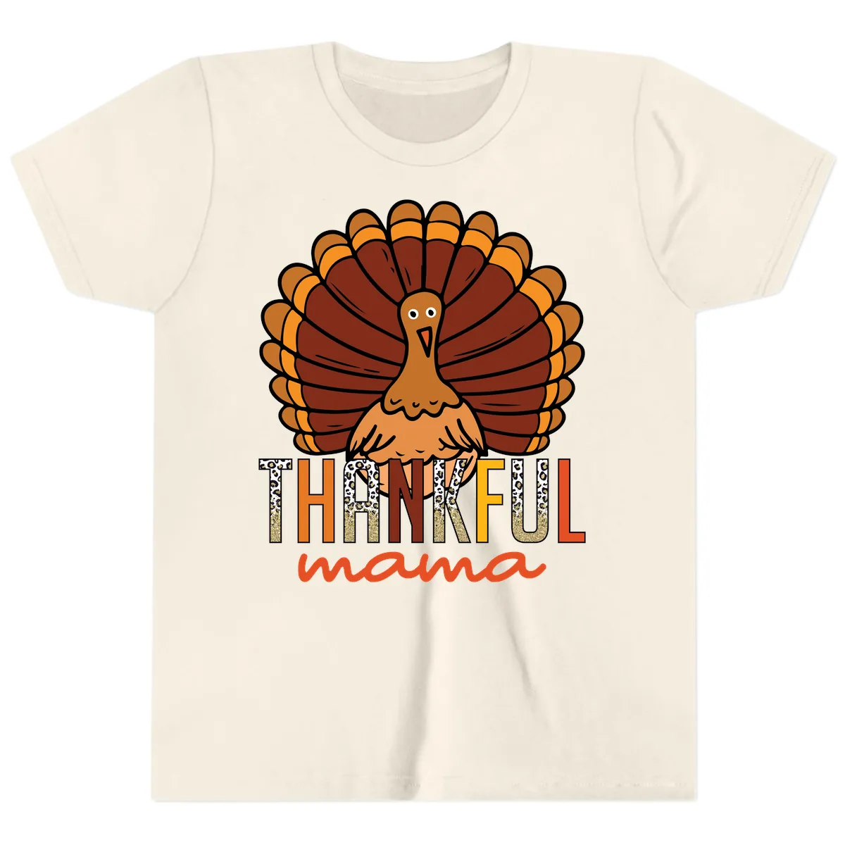 Thankful Mama Turkey Design Youth T-Shirt in Natural