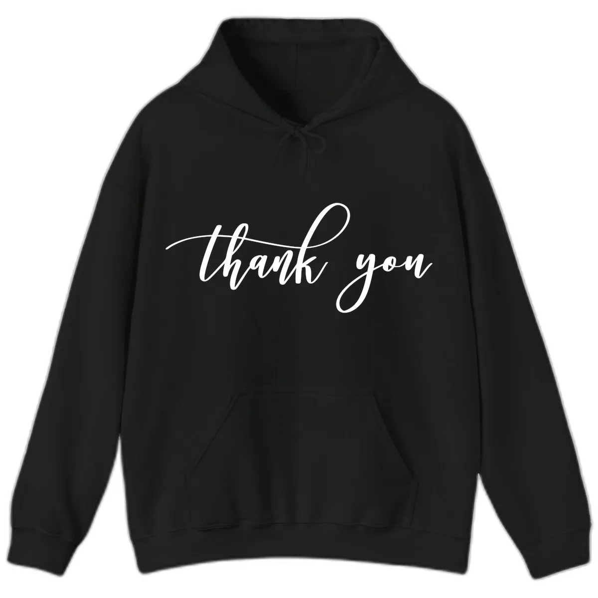 Elegant Handwritten Thank You Script Hoodie in Black