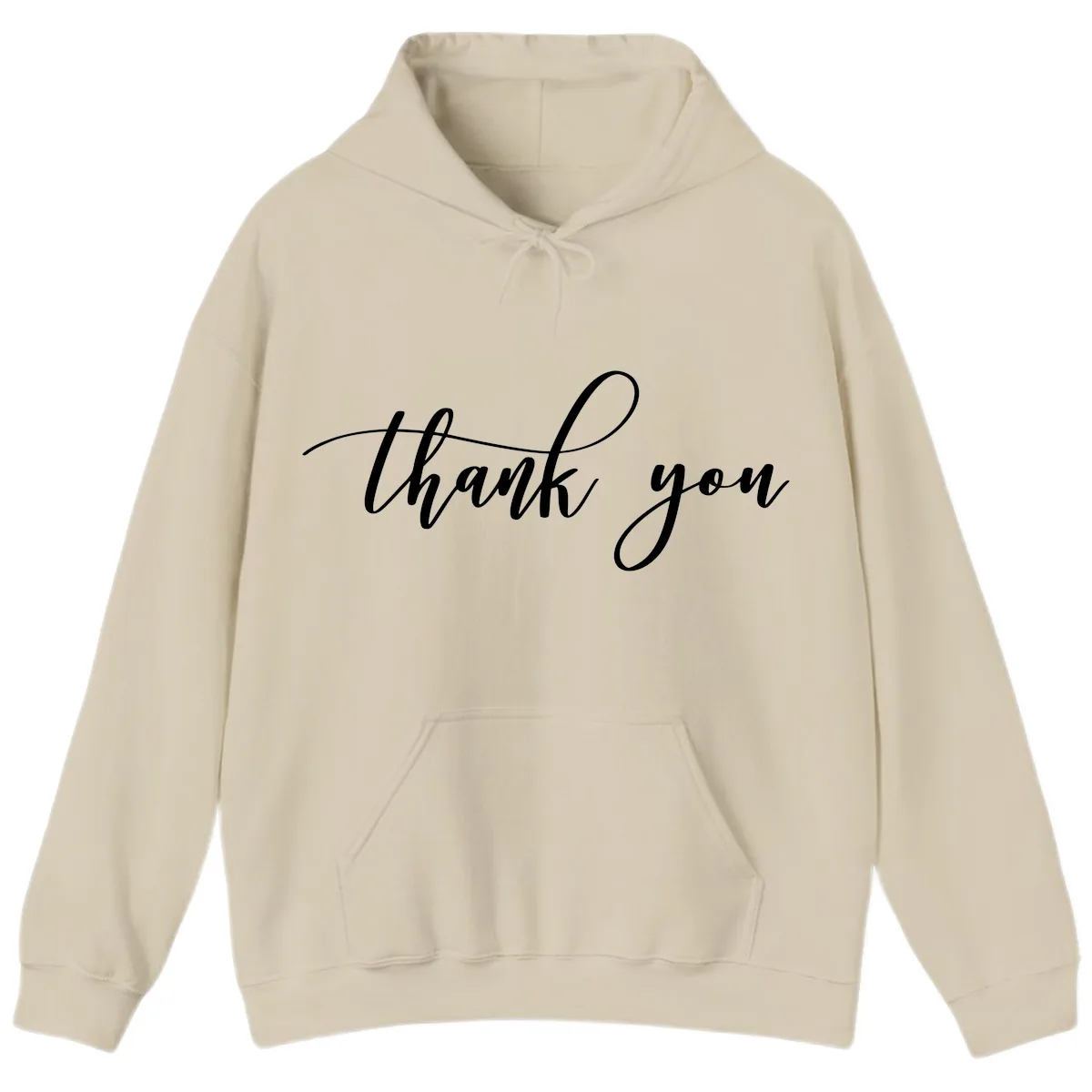 Elegant Handwritten Thank You Script Hoodie in Sand