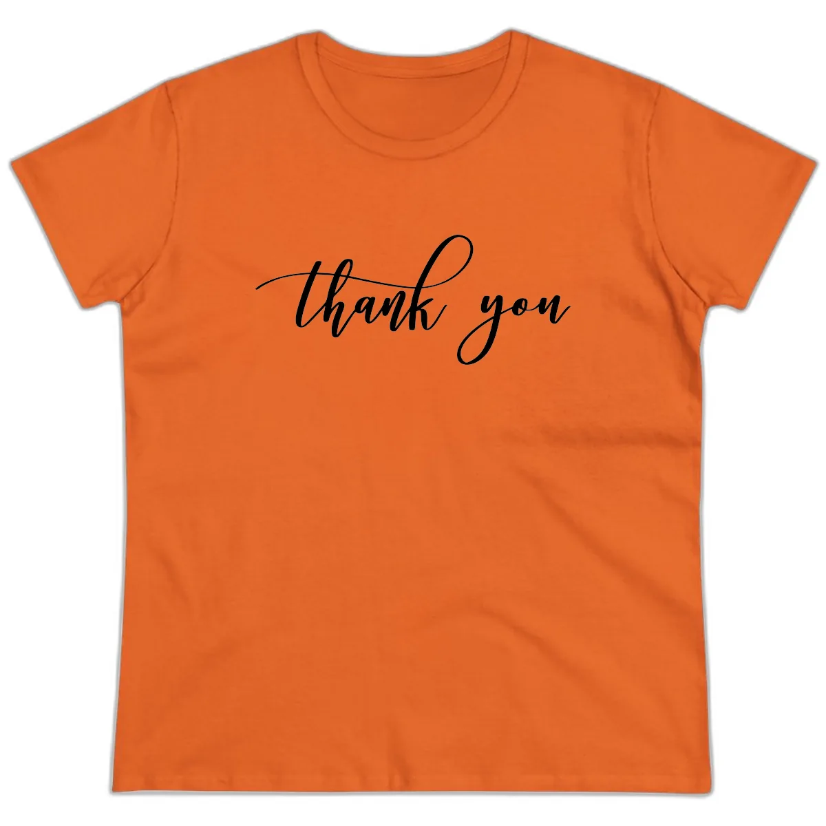 Elegant Handwritten Thank You Script Ladies Tee in Orange