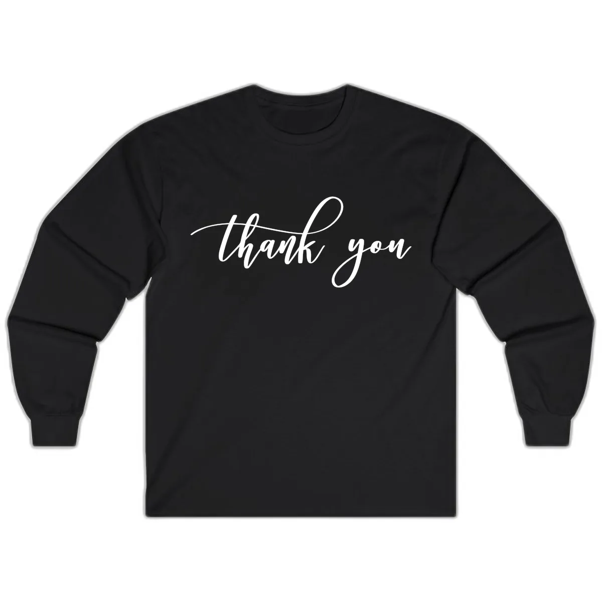 Elegant Handwritten Thank You Script Long Sleeve in Black