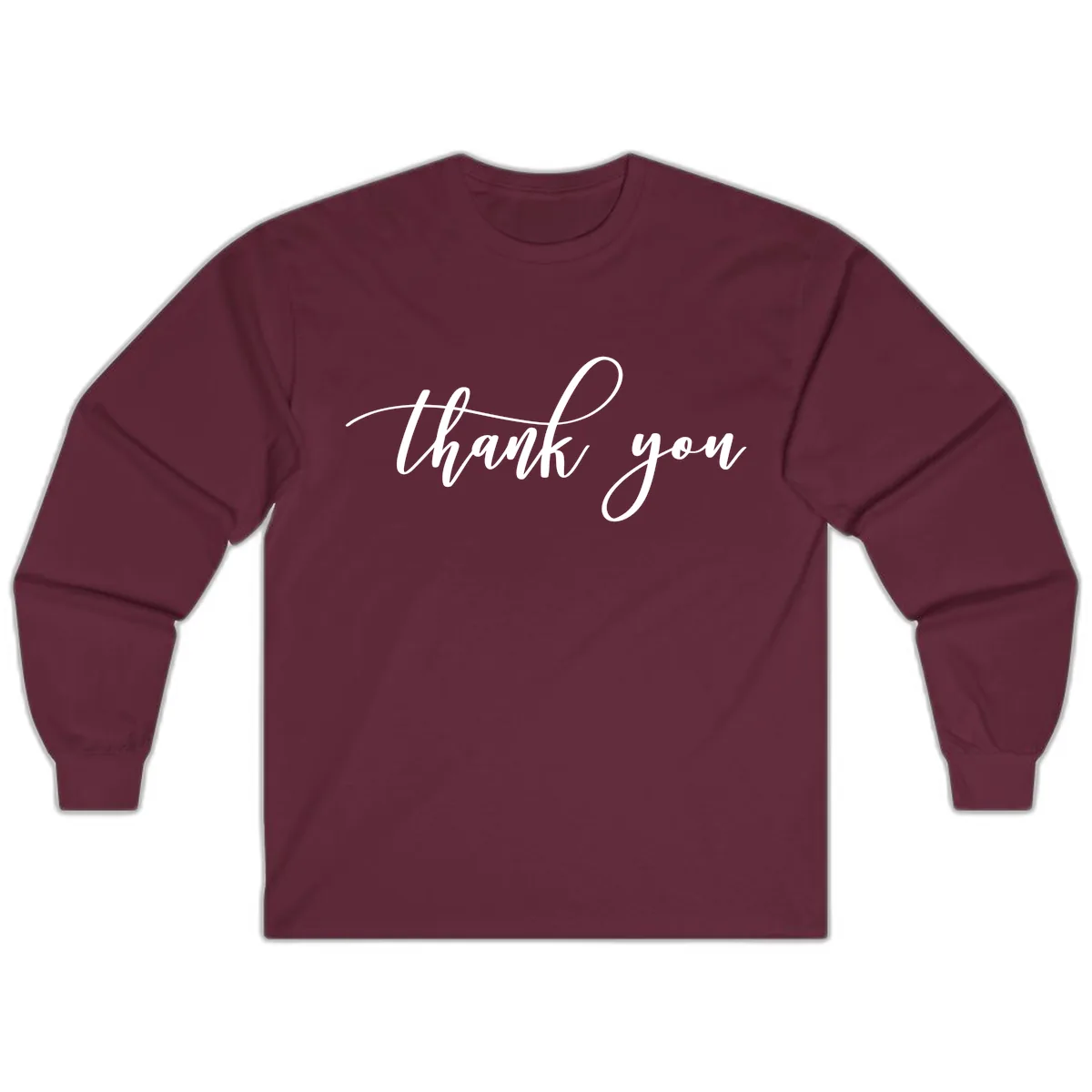 Elegant Handwritten Thank You Script Long Sleeve in Maroon