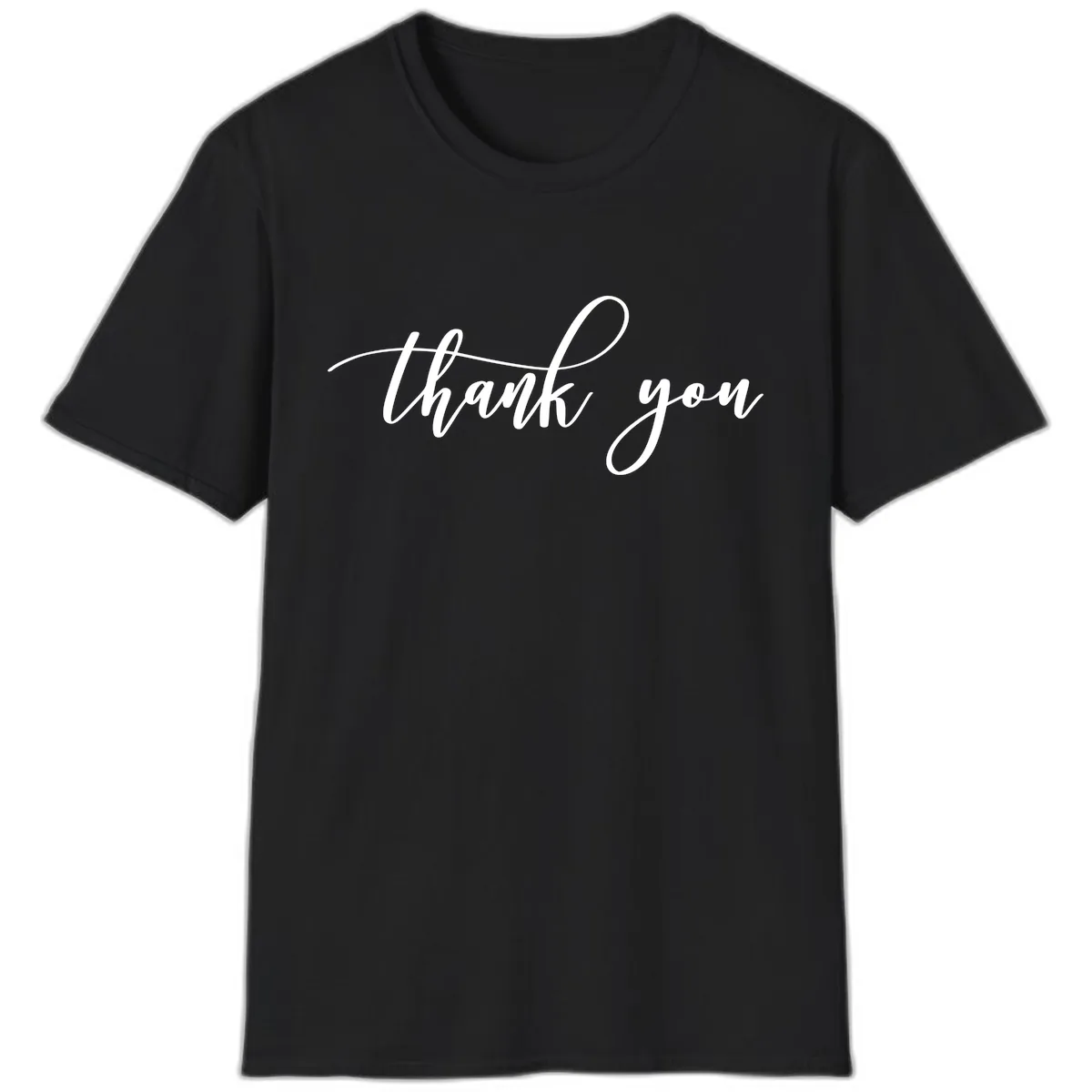 Elegant Handwritten Thank You Script T-Shirt in Black