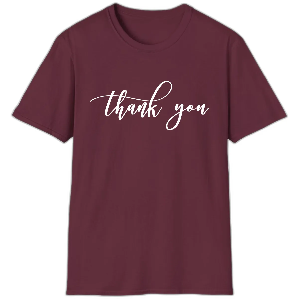 Elegant Handwritten Thank You Script T-Shirt in Maroon