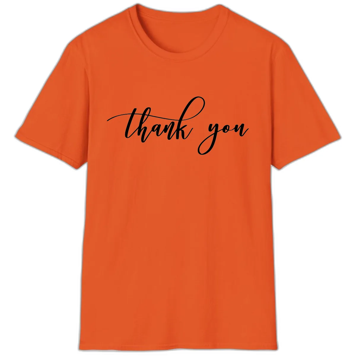 Elegant Handwritten Thank You Script T-Shirt in Orange