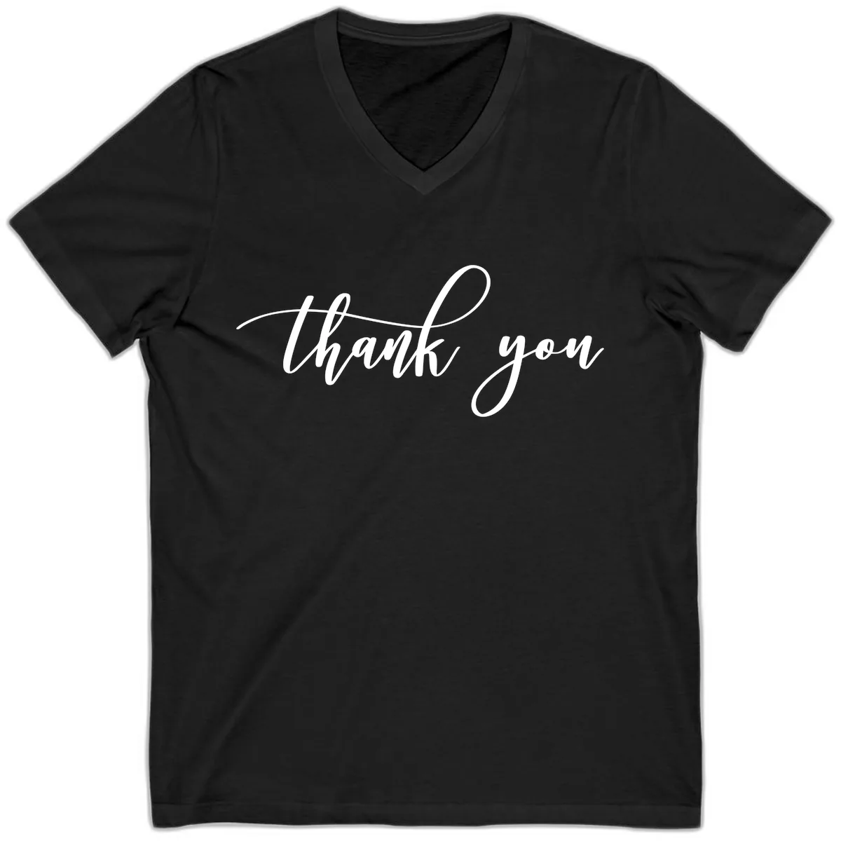 Elegant Handwritten Thank You Script V-Neck in Black