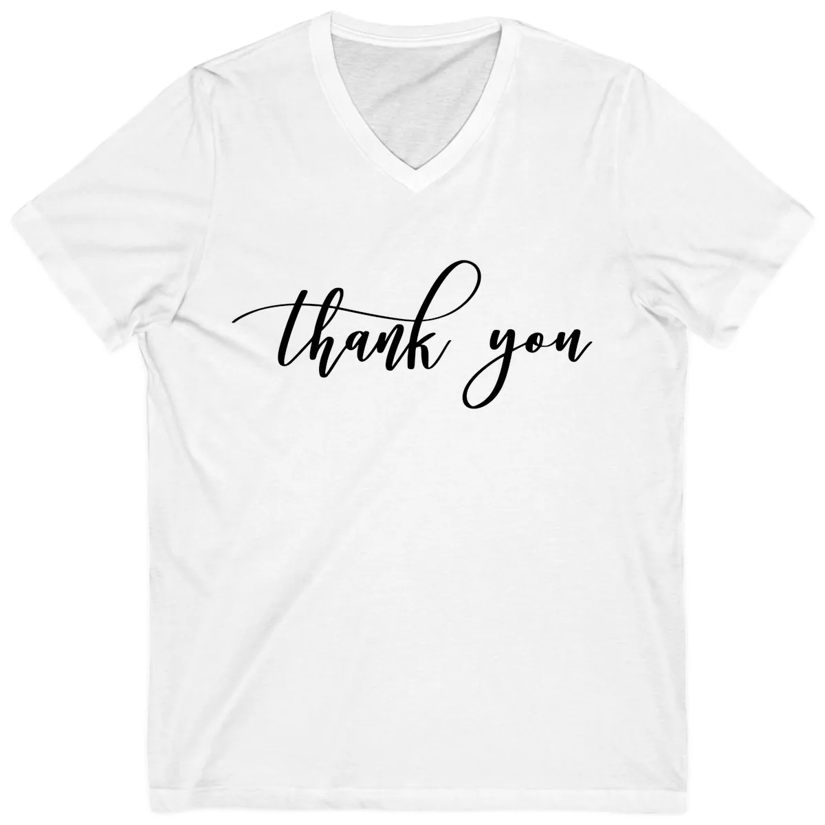 Elegant Handwritten Thank You Script V-Neck in White
