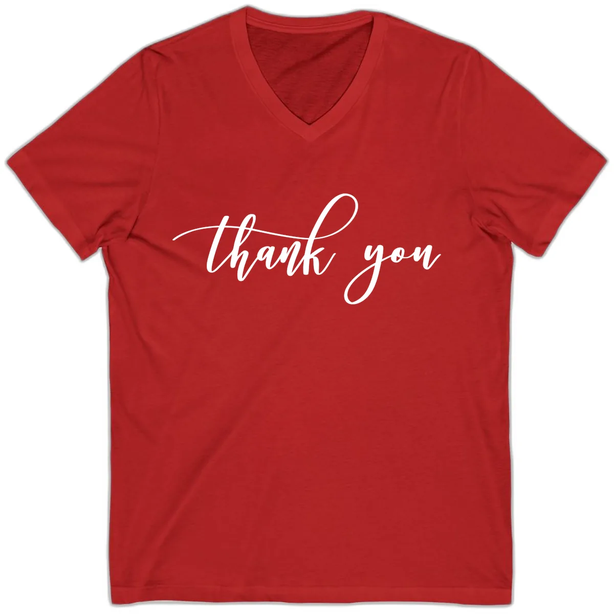 Elegant Handwritten Thank You Script V-Neck in Red