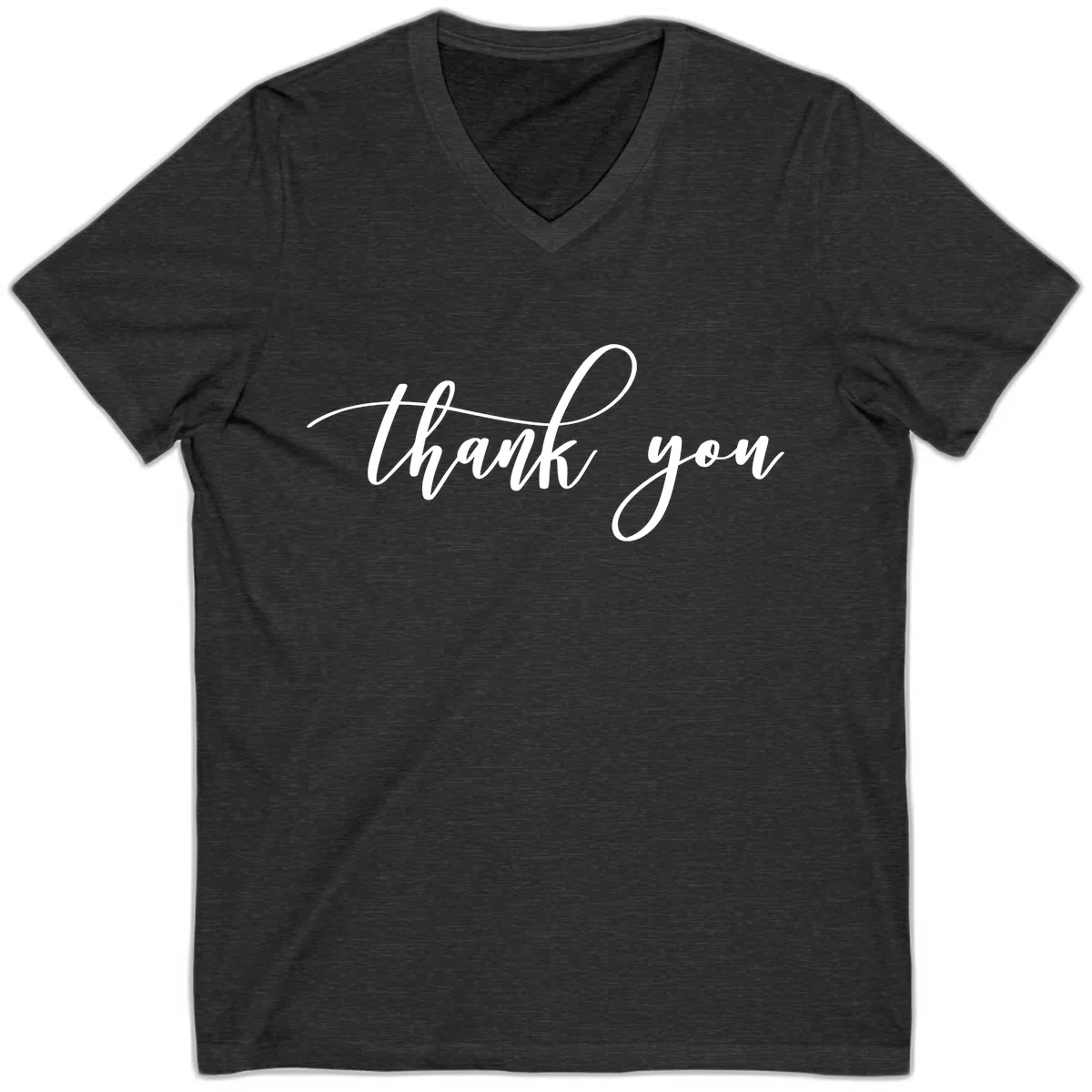 Elegant Handwritten Thank You Script V-Neck in Dark Grey Heather