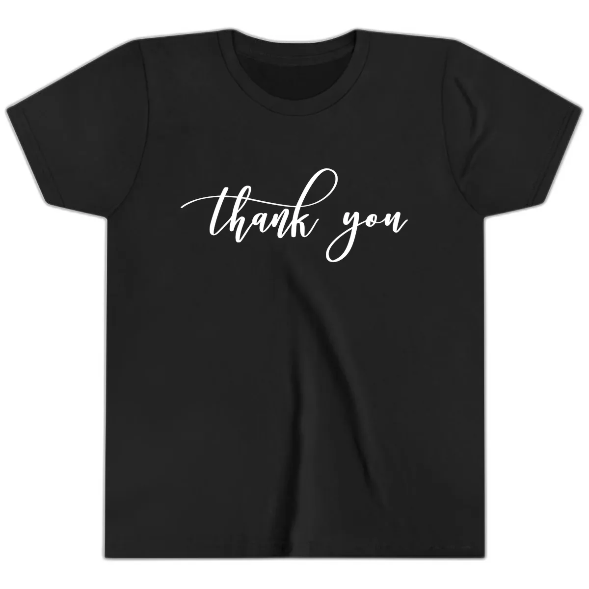 Elegant Handwritten Thank You Script Youth T-Shirt in Black