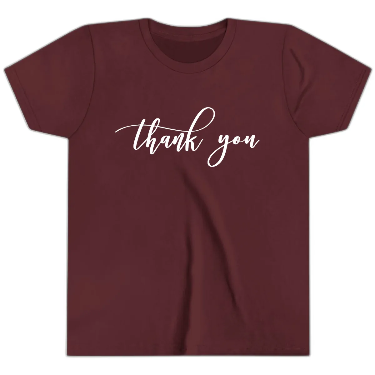 Elegant Handwritten Thank You Script Youth T-Shirt in Maroon