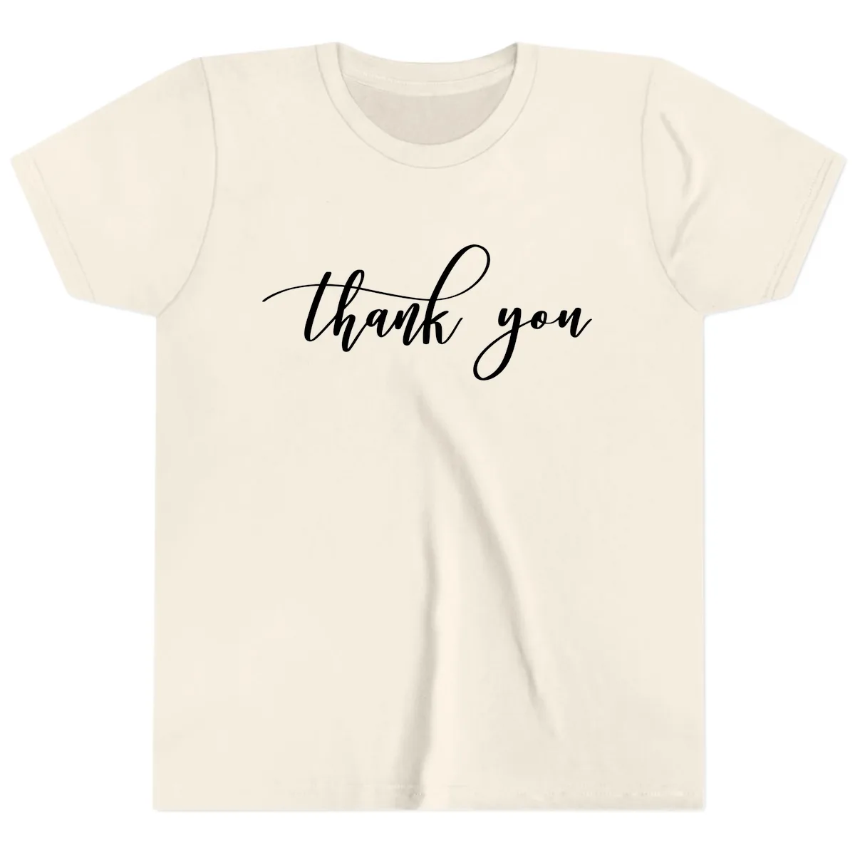 Elegant Handwritten Thank You Script Youth T-Shirt in Natural