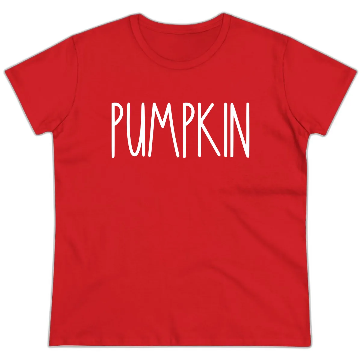 Pumpkin Patch Text Design Ladies Tee in Red