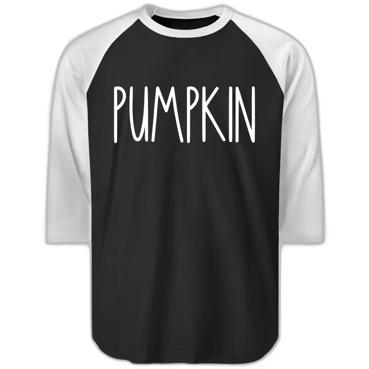 Pumpkin Patch Text Design Raglan 3/4 in Black White