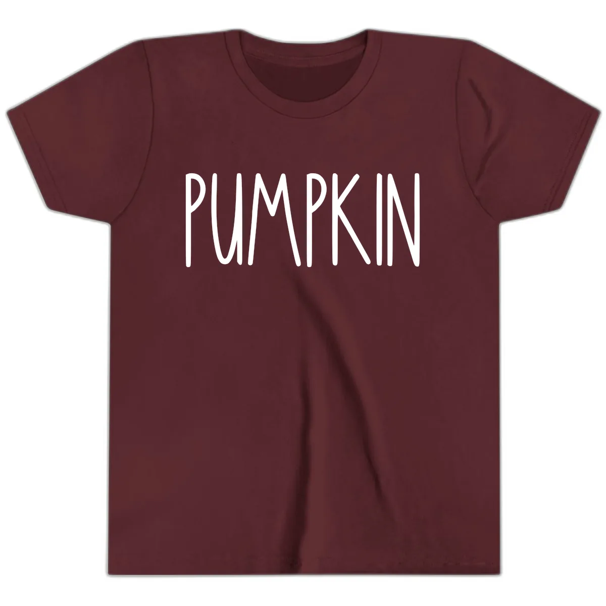 Pumpkin Patch Text Design Youth T-Shirt in Maroon