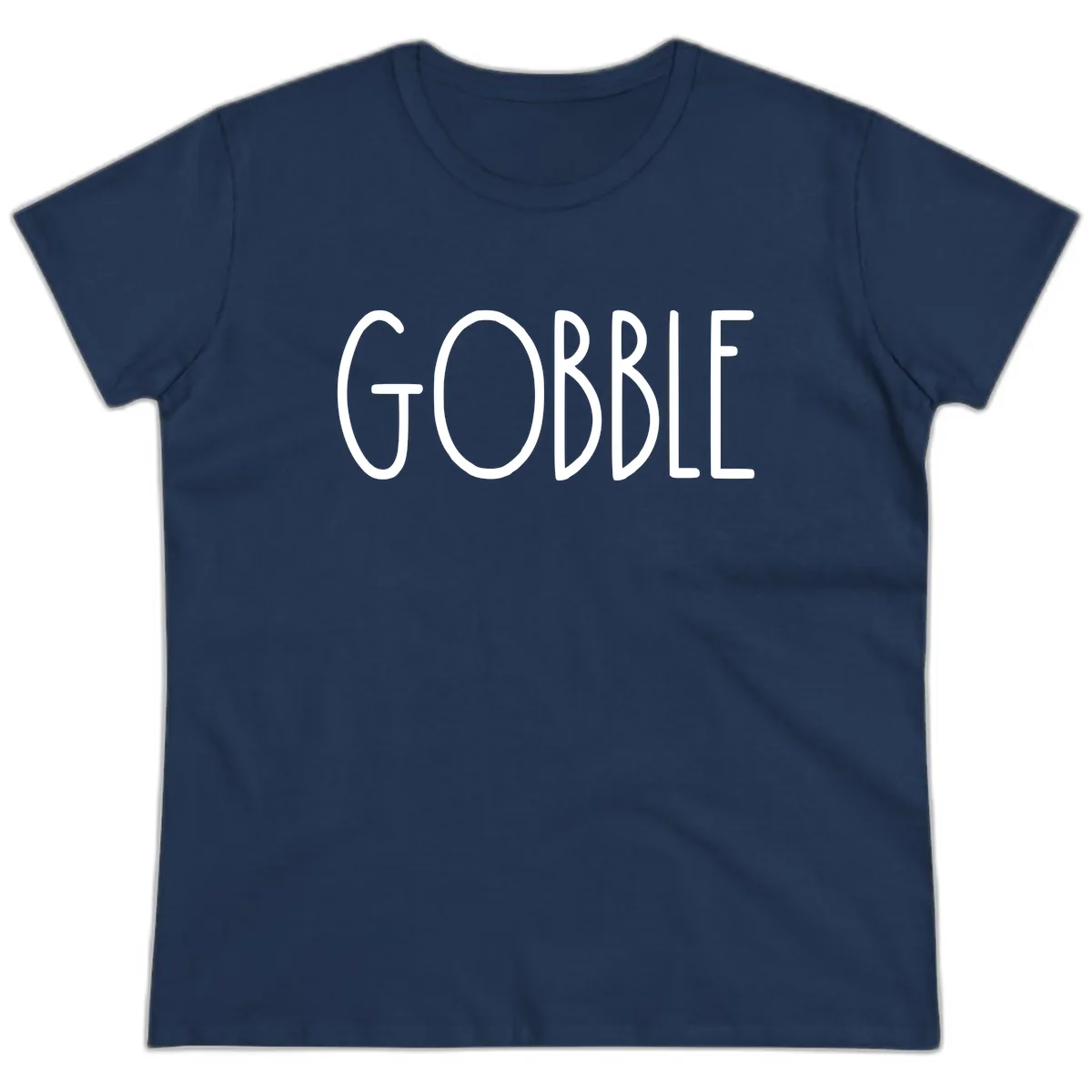 Gobble Funny Thanksgiving Word Ladies Tee in Navy