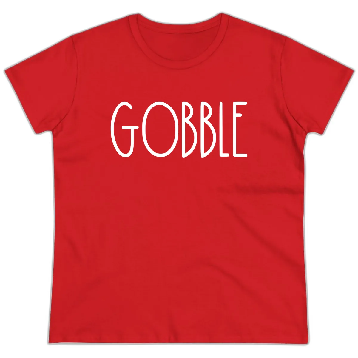 Gobble Funny Thanksgiving Word Ladies Tee in Red