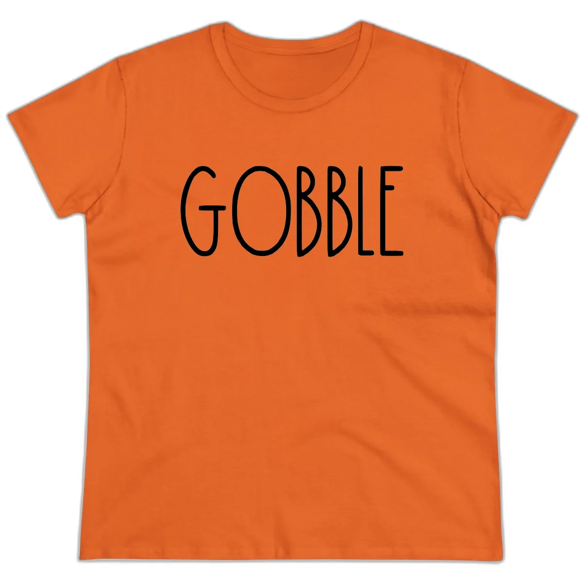 Gobble Funny Thanksgiving Word Ladies Tee in Orange