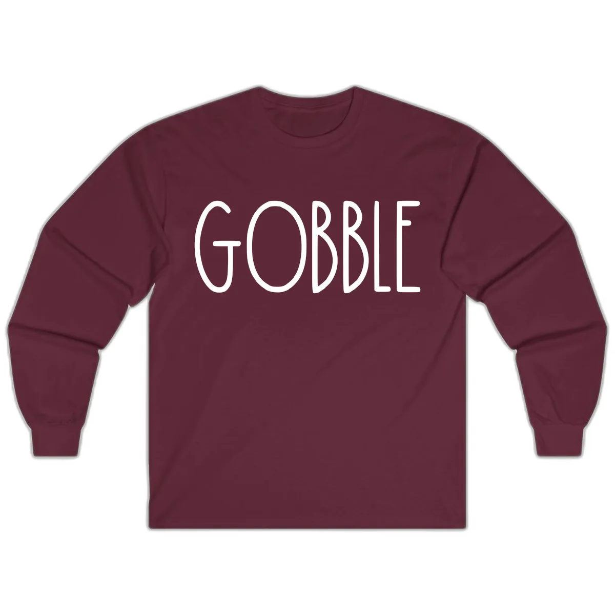 Gobble Funny Thanksgiving Word Long Sleeve in Maroon