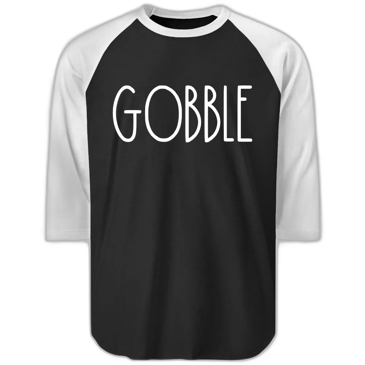 Gobble Funny Thanksgiving Word Raglan 3/4 in Black White