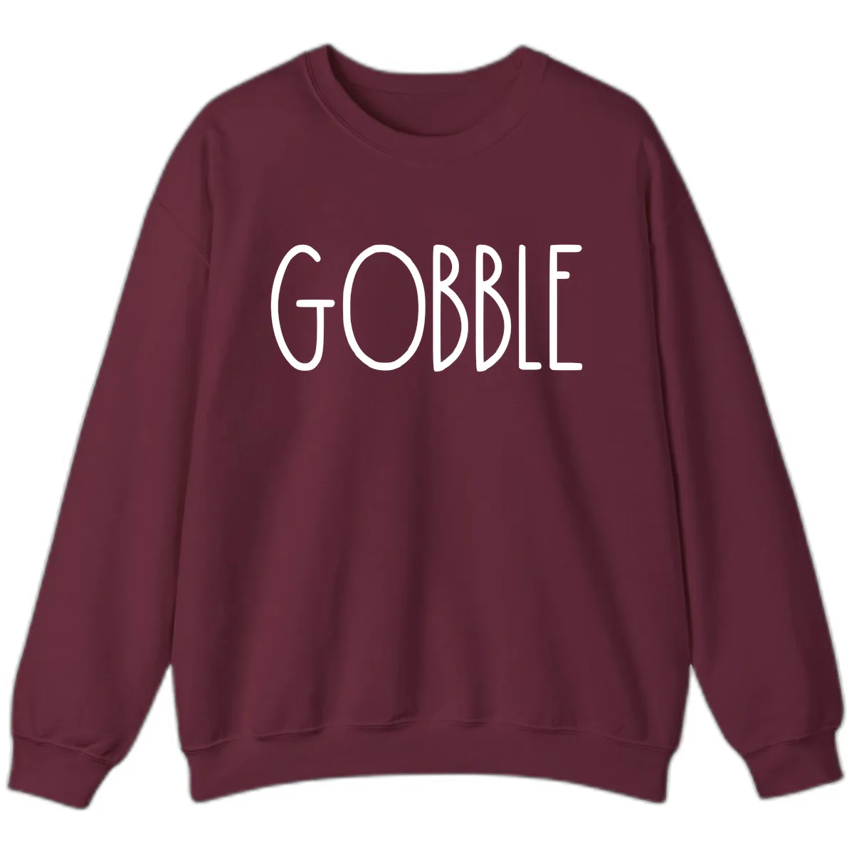 Gobble Funny Thanksgiving Word Sweatshirt in Maroon