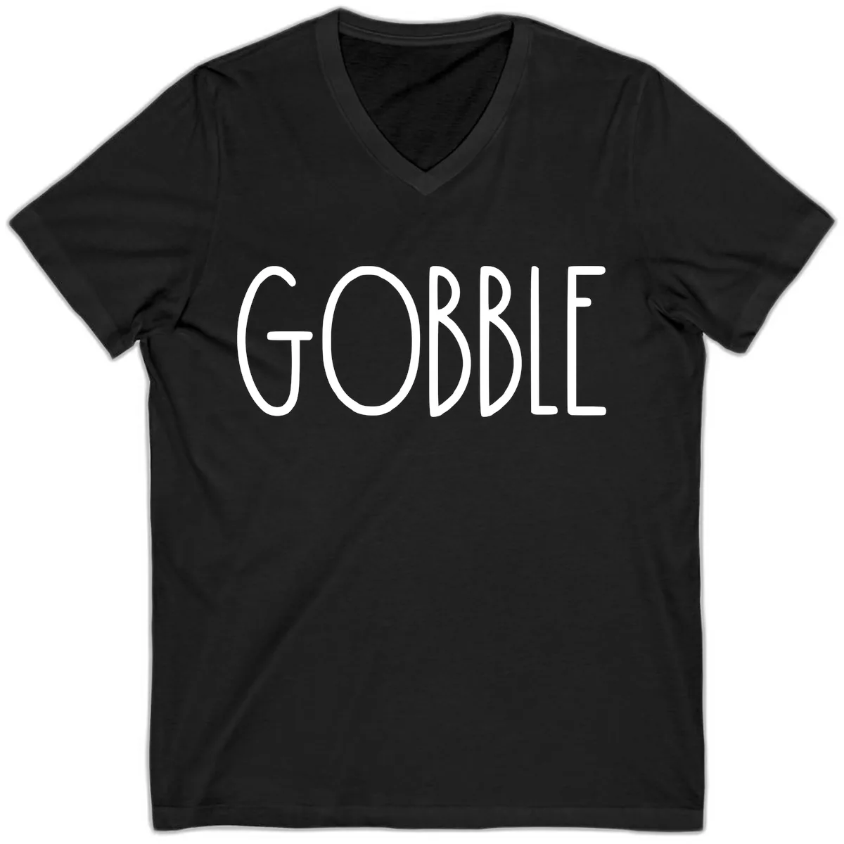 Gobble Funny Thanksgiving Word V-Neck in Black