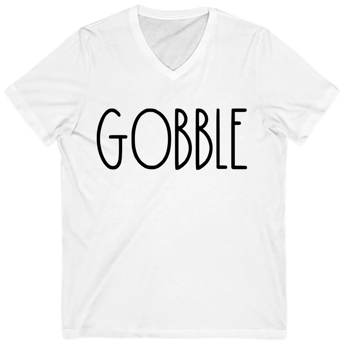 Gobble Funny Thanksgiving Word V-Neck in White