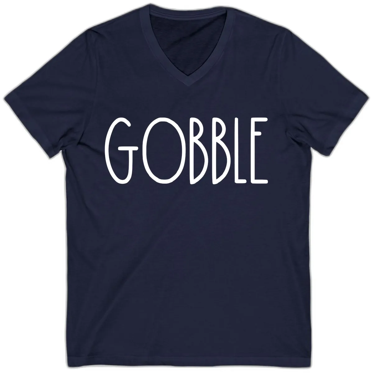 Gobble Funny Thanksgiving Word V-Neck in Navy