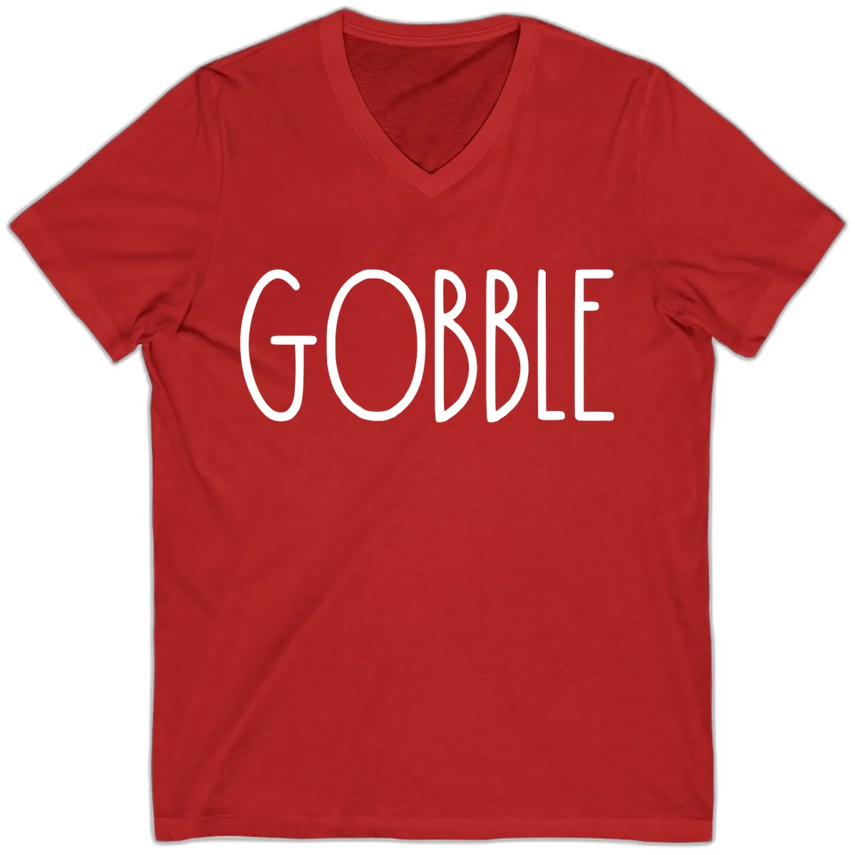 Gobble Funny Thanksgiving Word V-Neck in Red