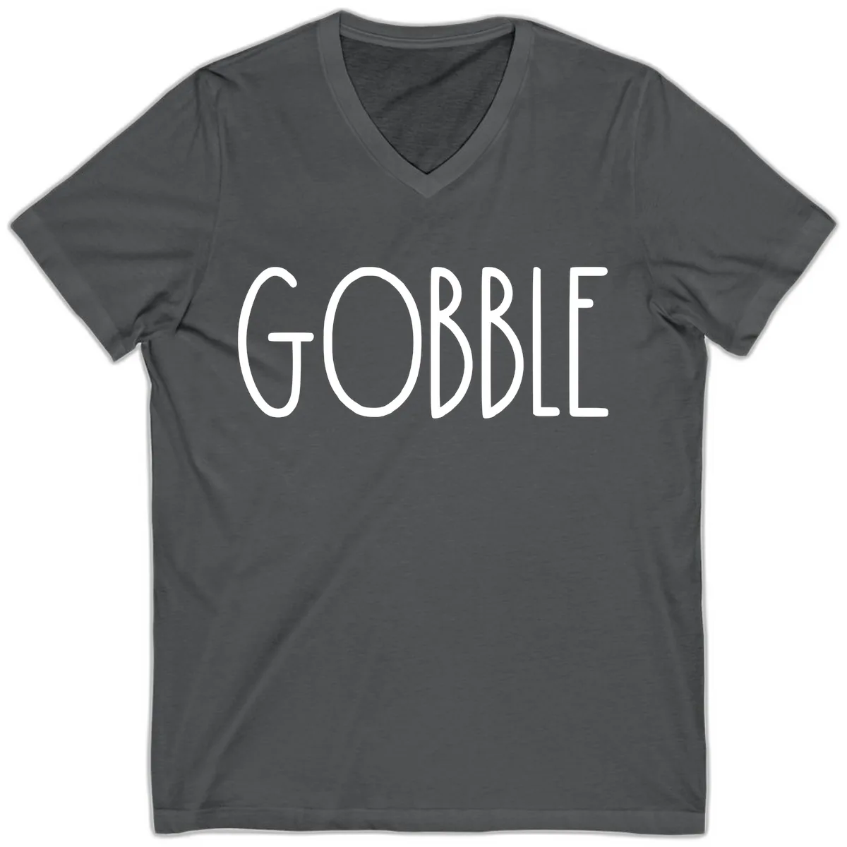 Gobble Funny Thanksgiving Word V-Neck in Asphalt