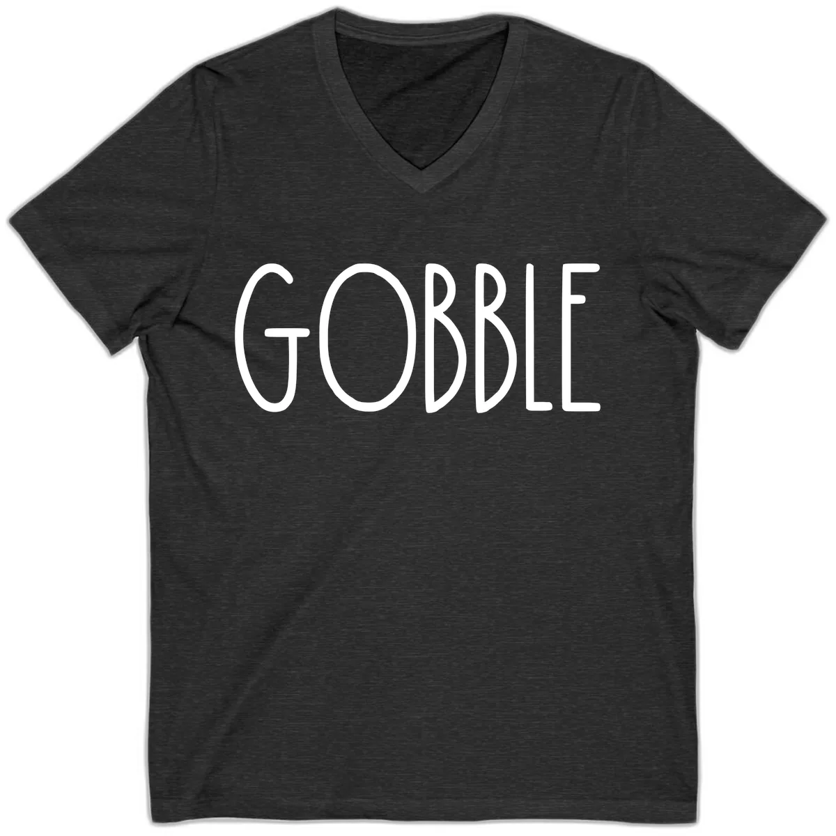 Gobble Funny Thanksgiving Word V-Neck in Dark Grey Heather