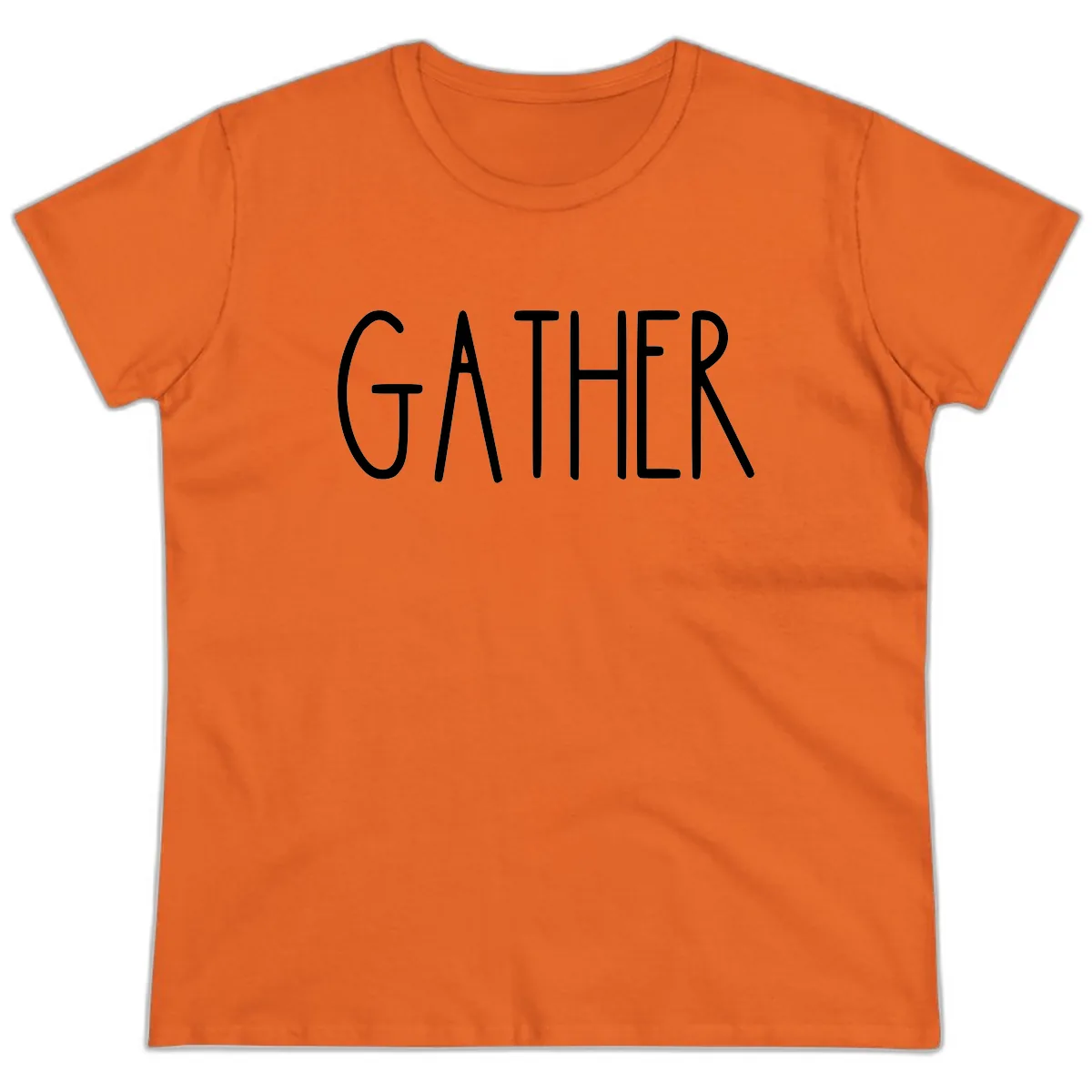 Gather Together Family Dinner Ladies Tee in Orange