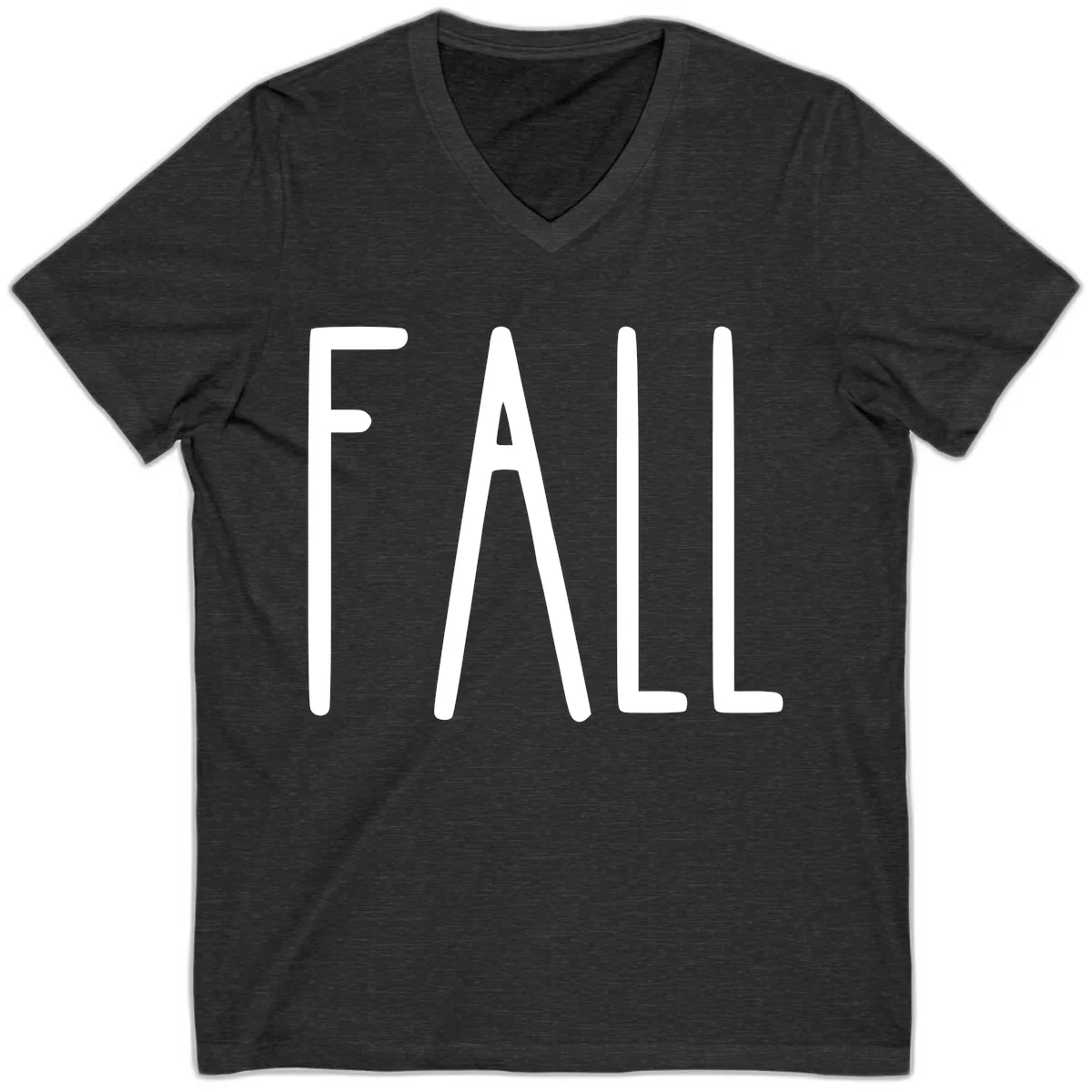 Simple Fall Season Typography V-Neck in Dark Grey Heather