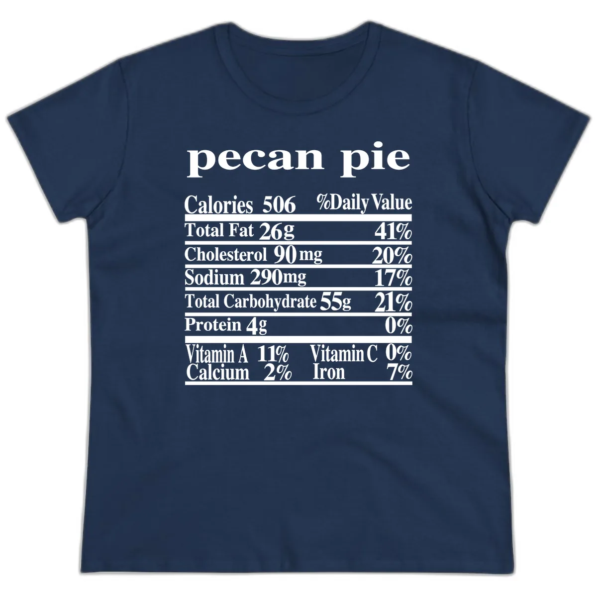 Pecan Pie Nutrition Facts Ladies Tee in Navy
