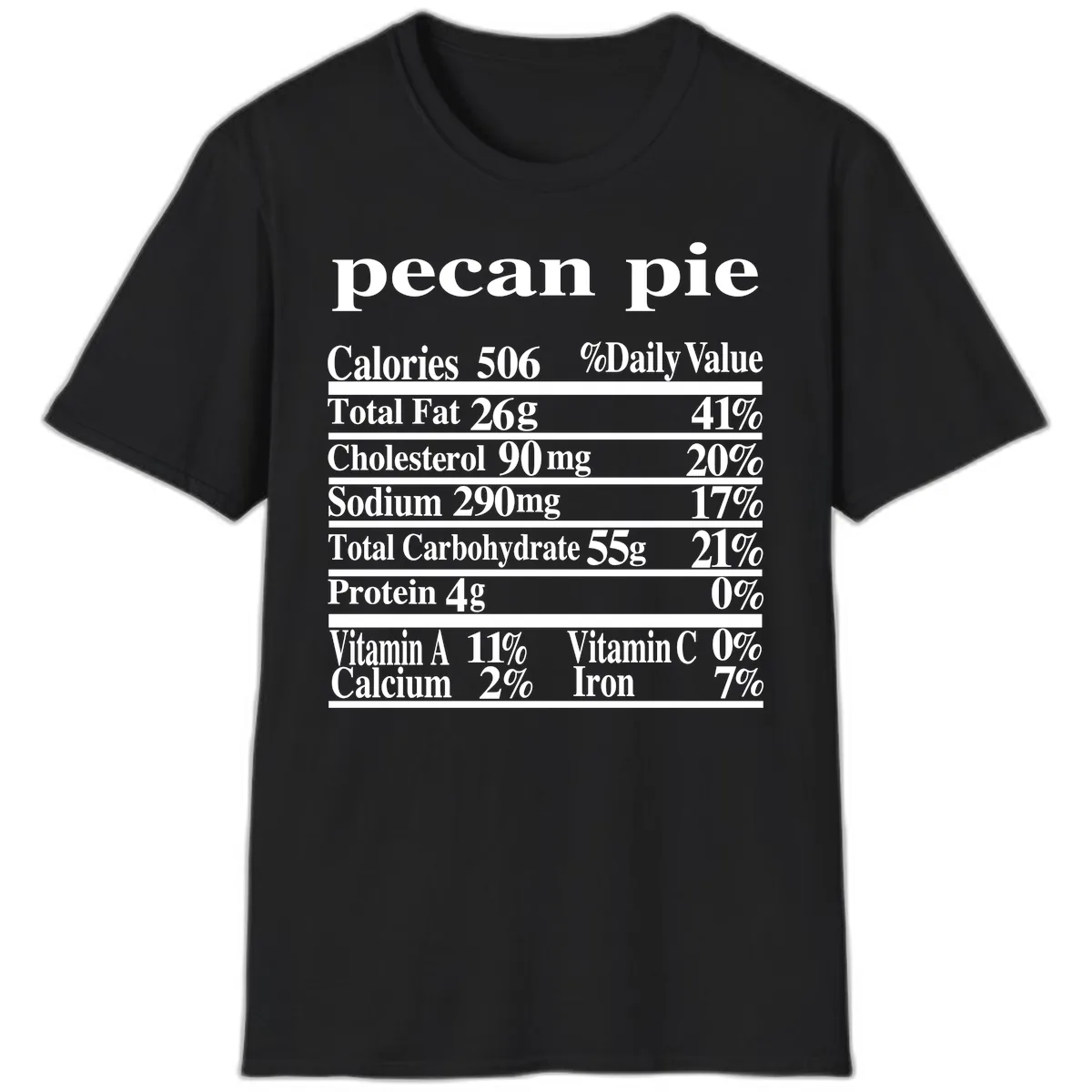 Pecan Pie Nutrition Facts T-Shirt in Black