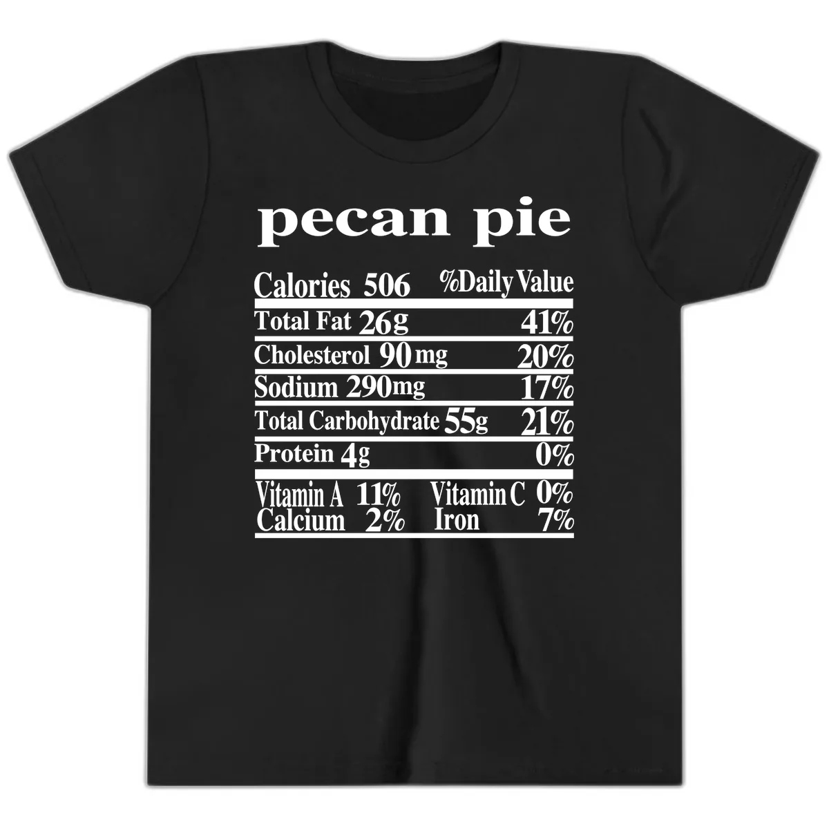 Pecan Pie Nutrition Facts Youth T-Shirt in Black