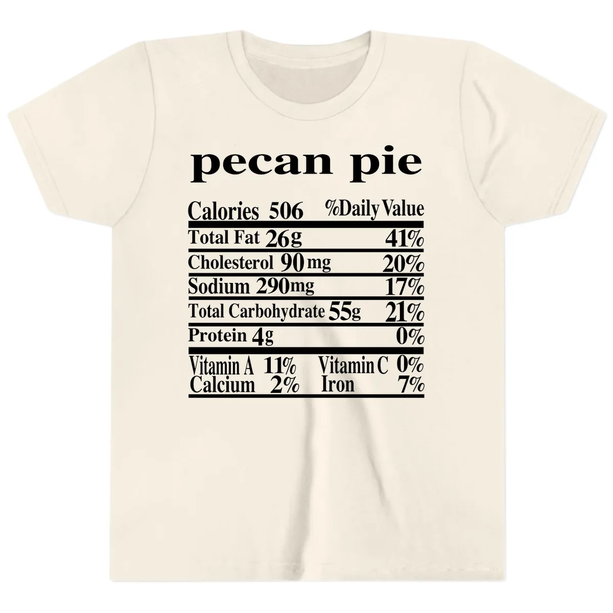 Pecan Pie Nutrition Facts Youth T-Shirt in Natural