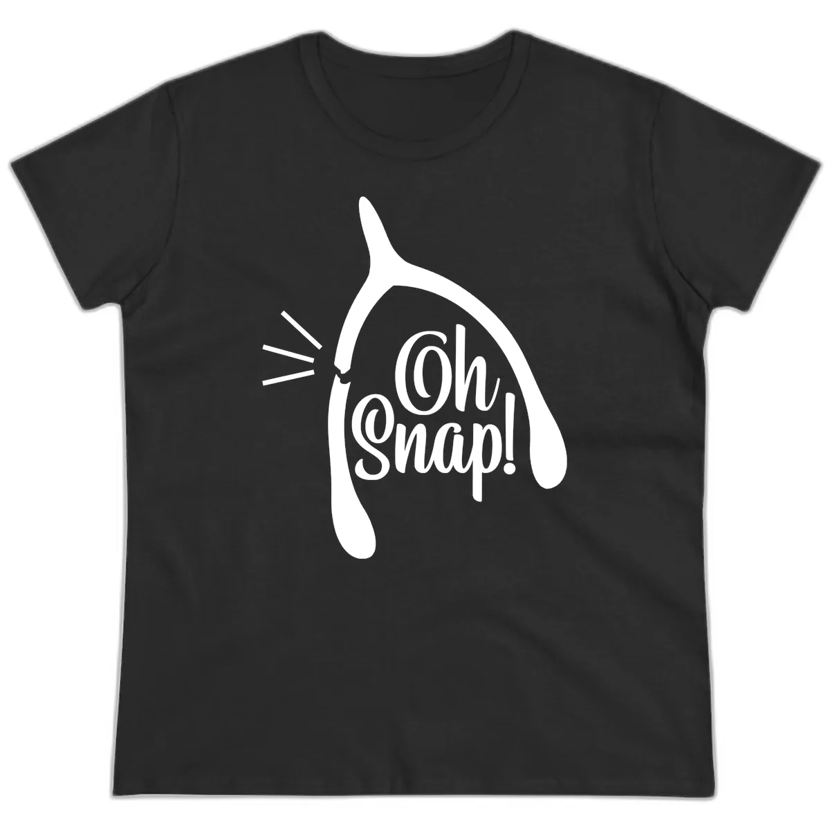 Oh Snap Wishbone Design Ladies Tee in Black