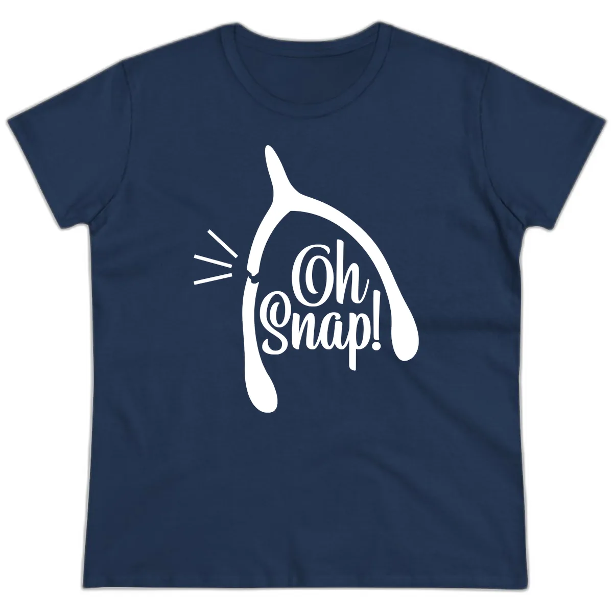 Oh Snap Wishbone Design Ladies Tee in Navy