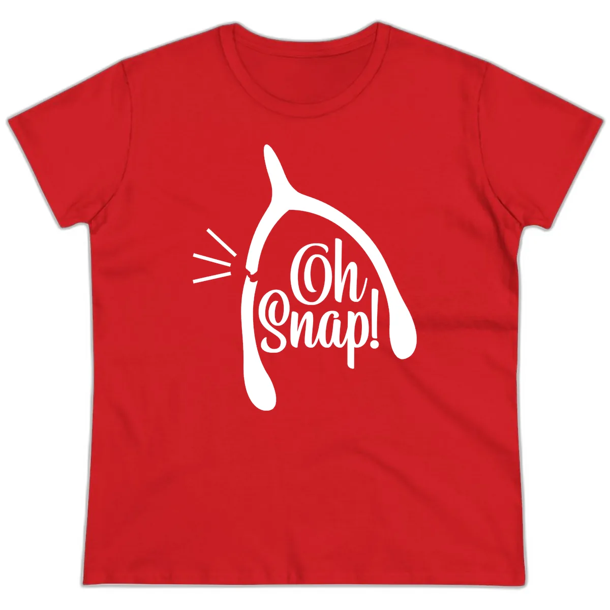 Oh Snap Wishbone Design Ladies Tee in Red