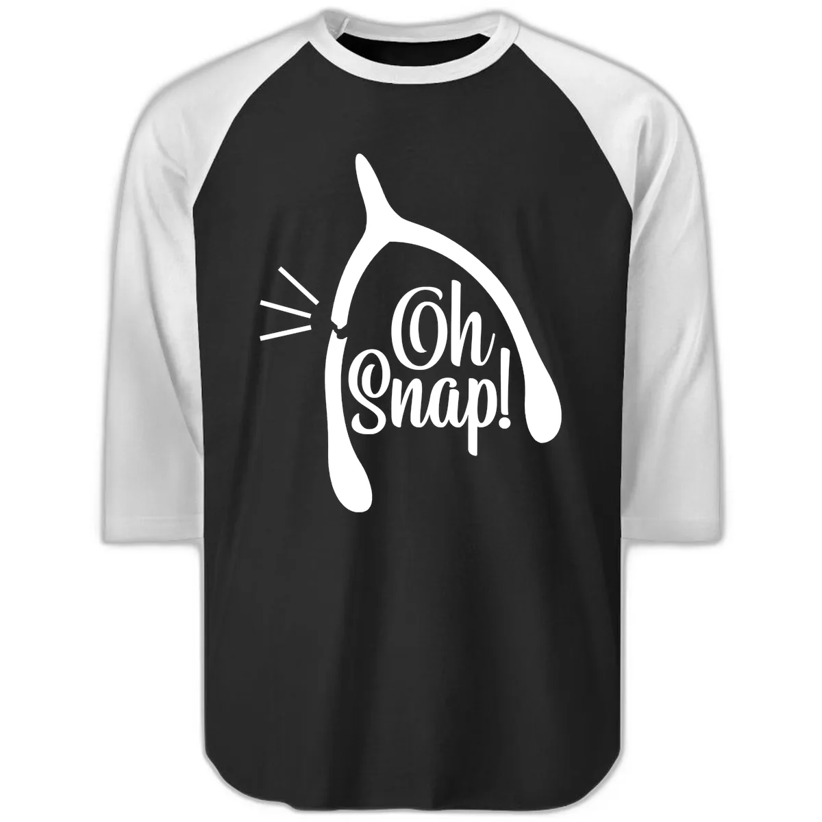 Oh Snap Wishbone Design Raglan 3/4 in Black White