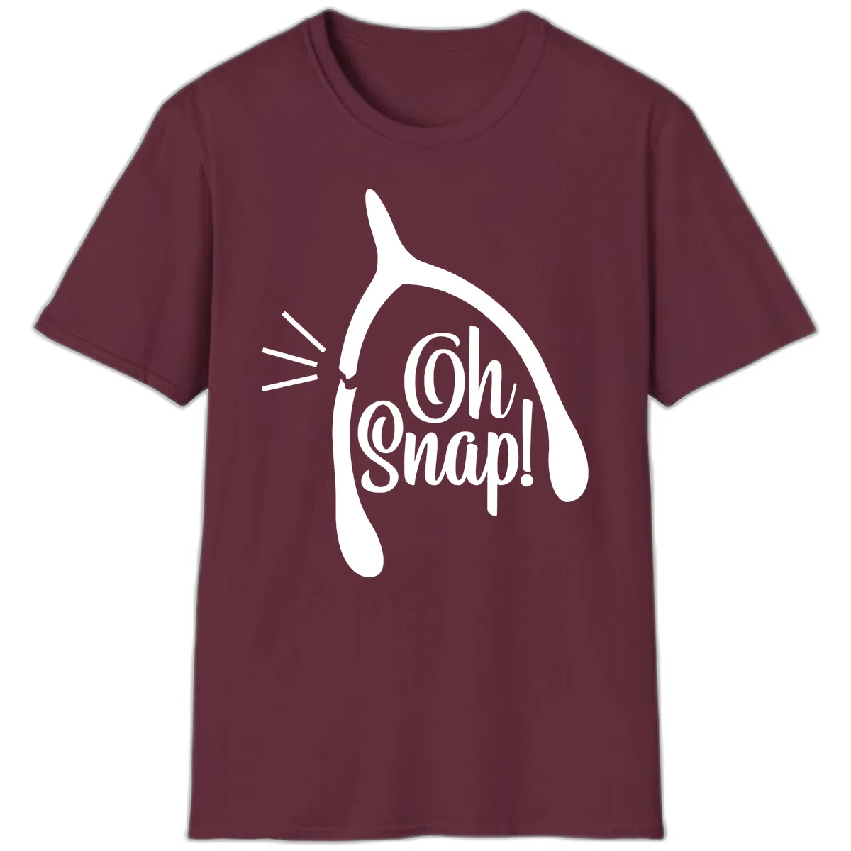 Oh Snap Wishbone Design T-Shirt in Maroon