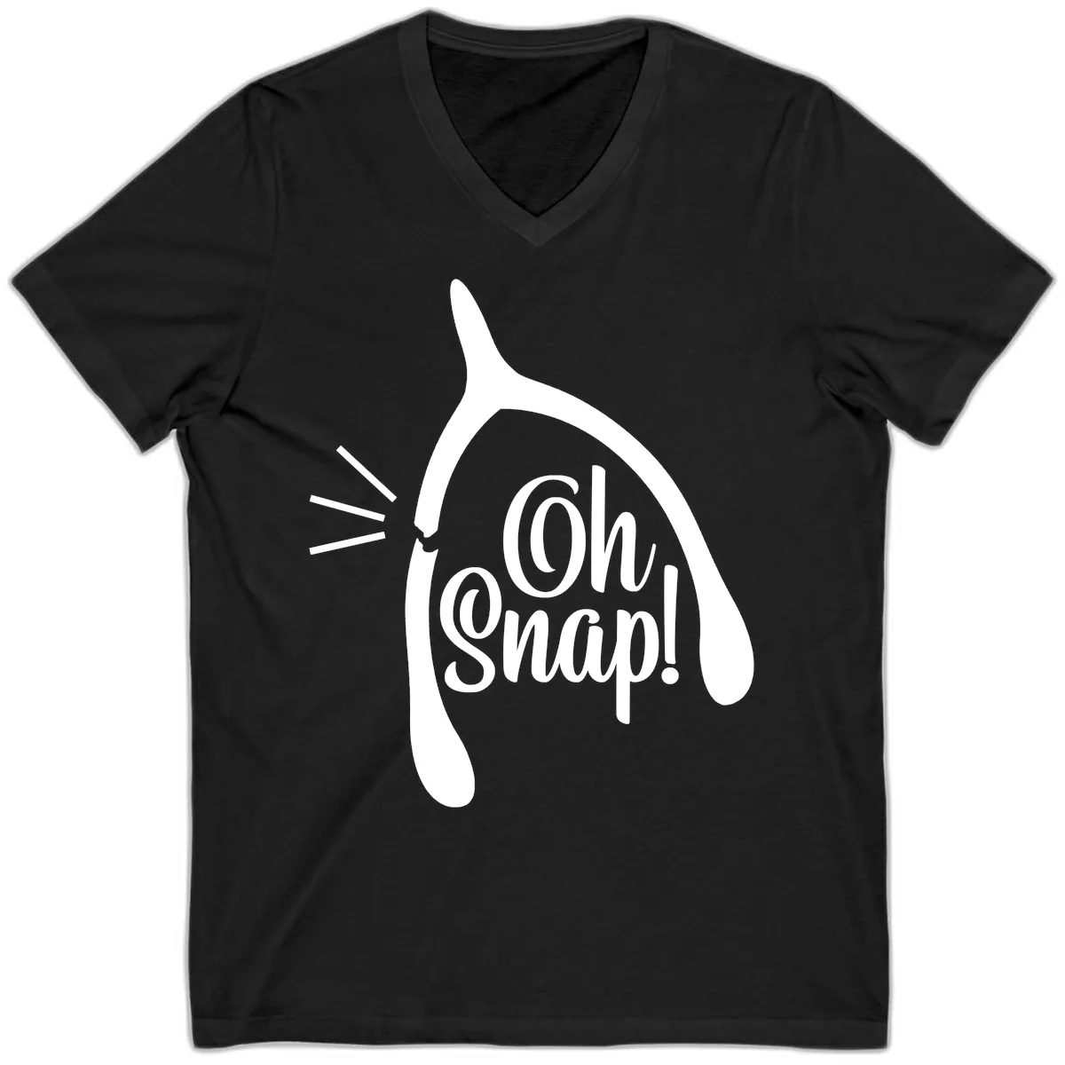 Oh Snap Wishbone Design V-Neck in Black