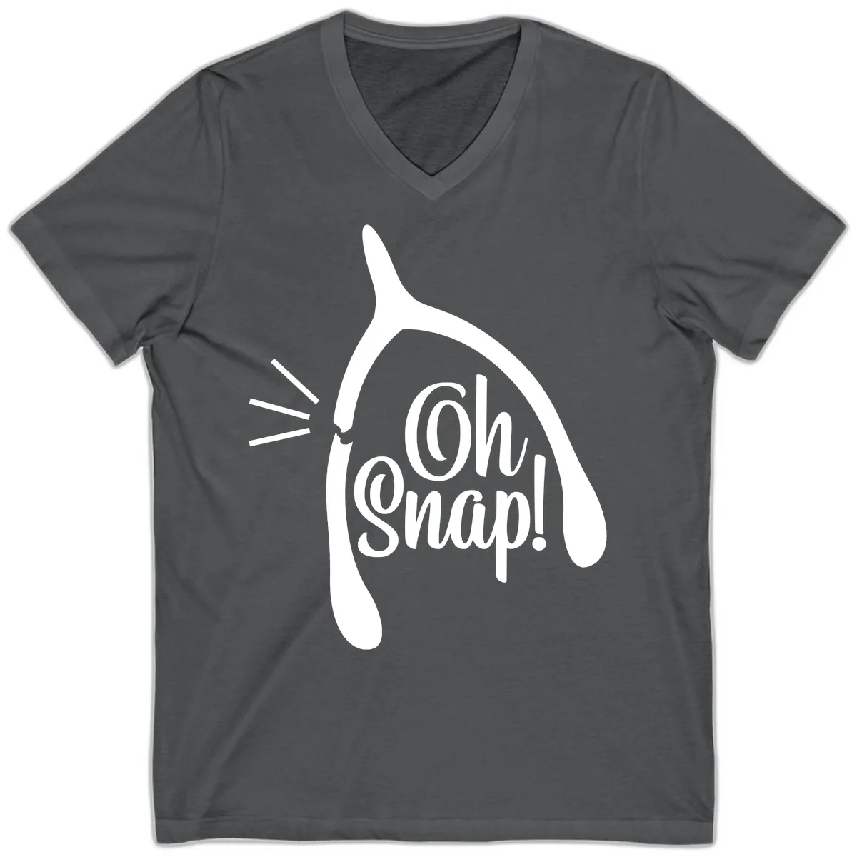 Oh Snap Wishbone Design V-Neck in Asphalt