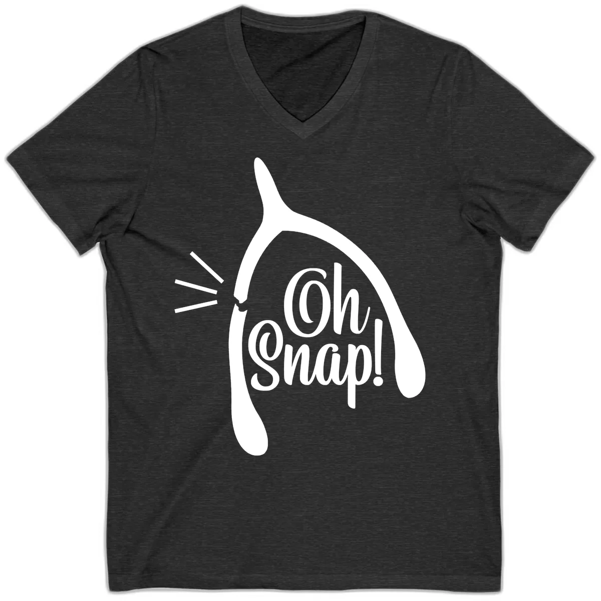 Oh Snap Wishbone Design V-Neck in Dark Grey Heather