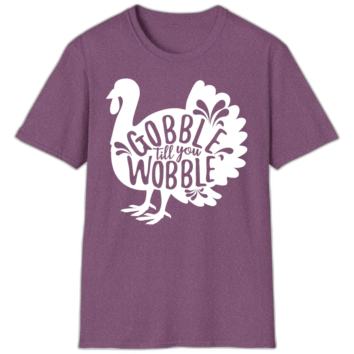 Gobble Till You Wobble Turkey Design T-Shirt in Heather Maroon