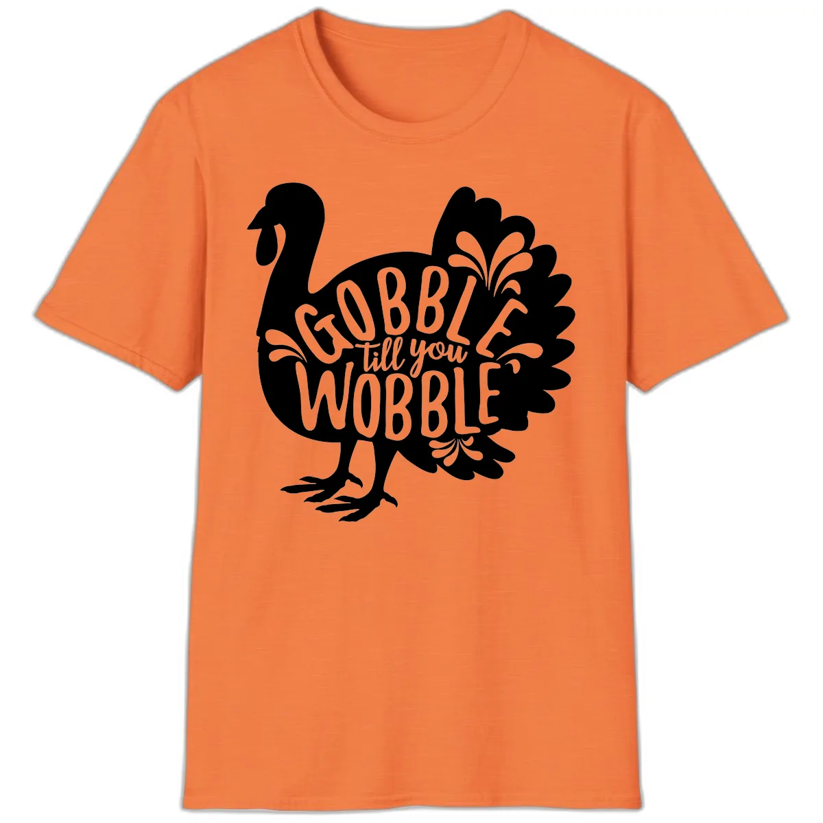 Gobble Till You Wobble Turkey Design T-Shirt in Heather Orange