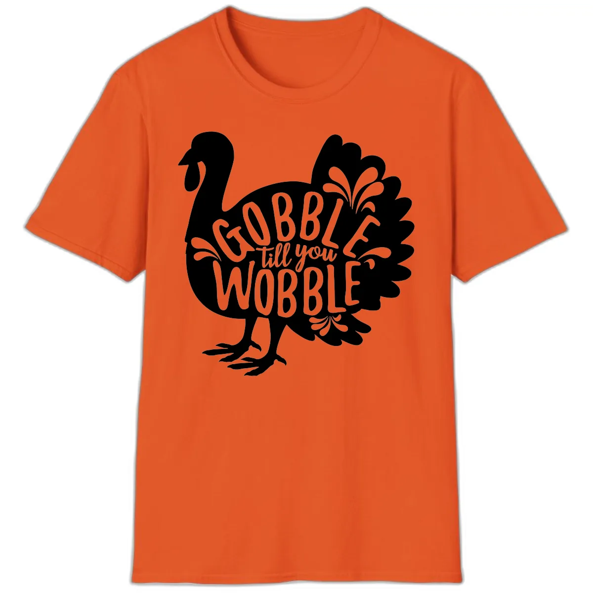 Gobble Till You Wobble Turkey Design T-Shirt in Orange